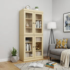 72" Yellow Solid Wood Adjustable Six Tier Library Bookcase with Four Doors