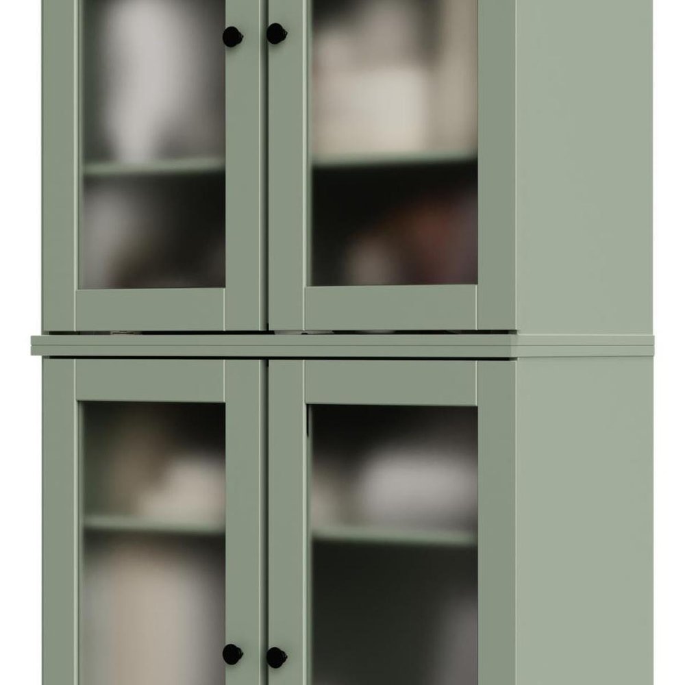 72" Sage Solid Wood Adjustable Six Tier Library Bookcase with Four Doors