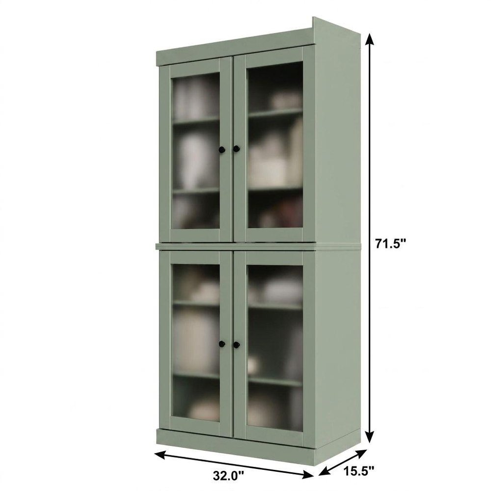 72" Sage Solid Wood Adjustable Six Tier Library Bookcase with Four Doors