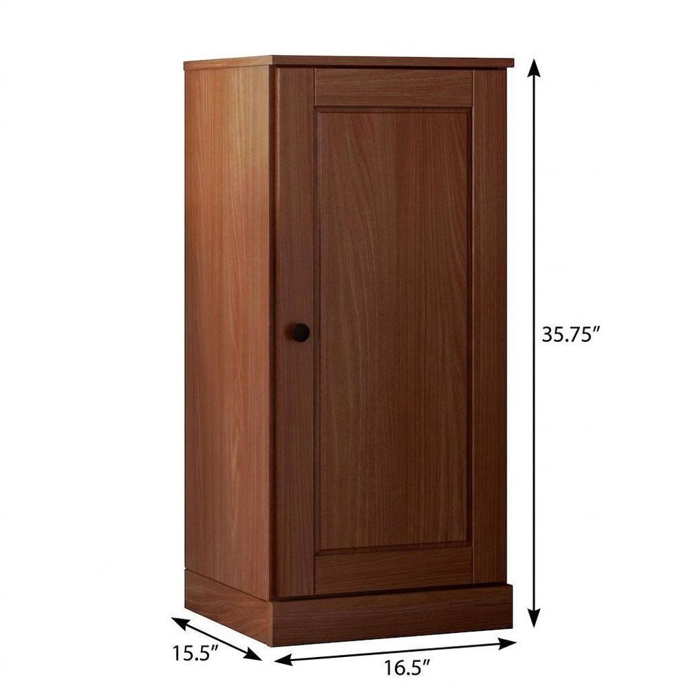 36" Coffee Solid Wood Adjustable Three Tier Library Bookcase with One Door