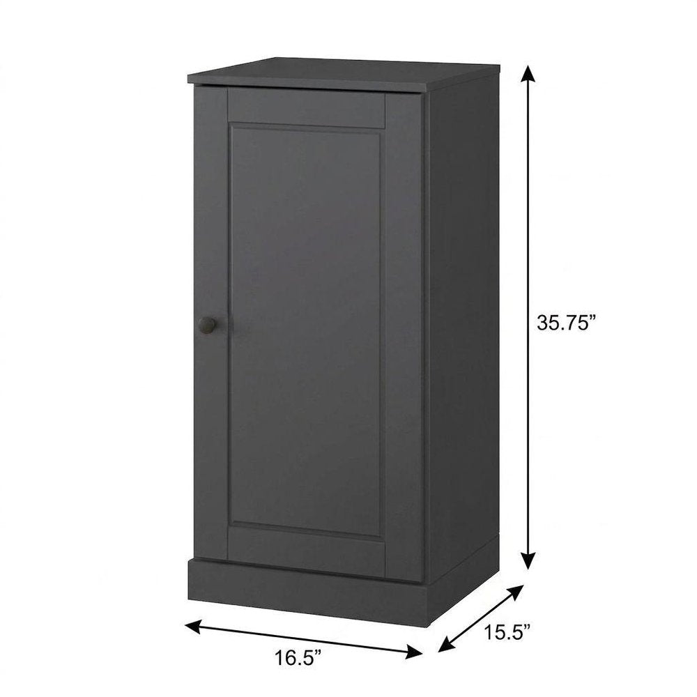 36" Gray Solid Wood Adjustable Three Tier Library Bookcase with One Door