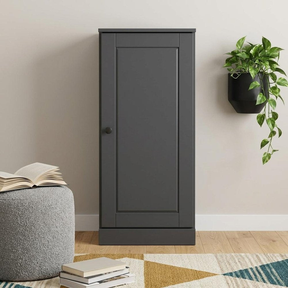 36" Gray Solid Wood Adjustable Three Tier Library Bookcase with One Door