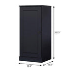 36" Black Solid Wood Adjustable Three Tier Library Bookcase with One Door