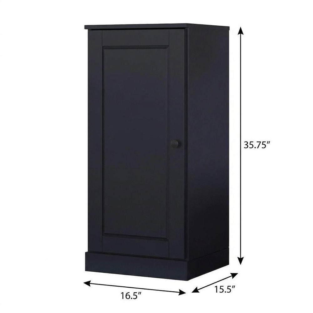 36" Black Solid Wood Adjustable Three Tier Library Bookcase with One Door