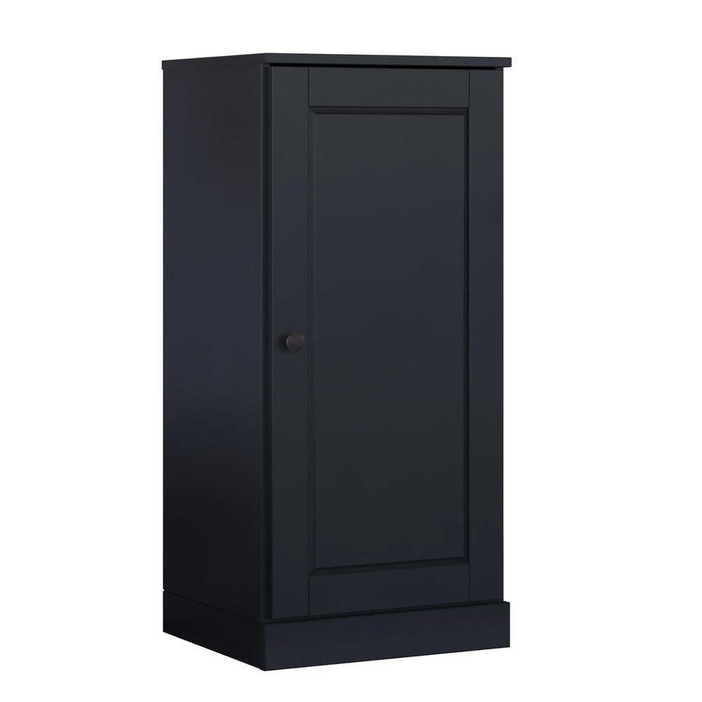 36" Black Solid Wood Adjustable Three Tier Library Bookcase with One Door