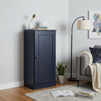 36" Black Solid Wood Adjustable Three Tier Library Bookcase with One Door