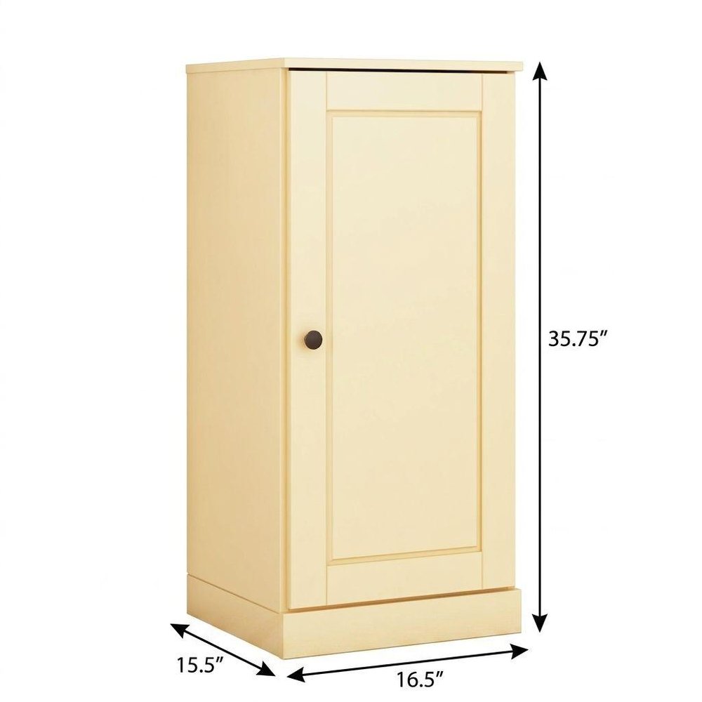 36" Yellow Solid Wood Adjustable Three Tier Library Bookcase with One Door