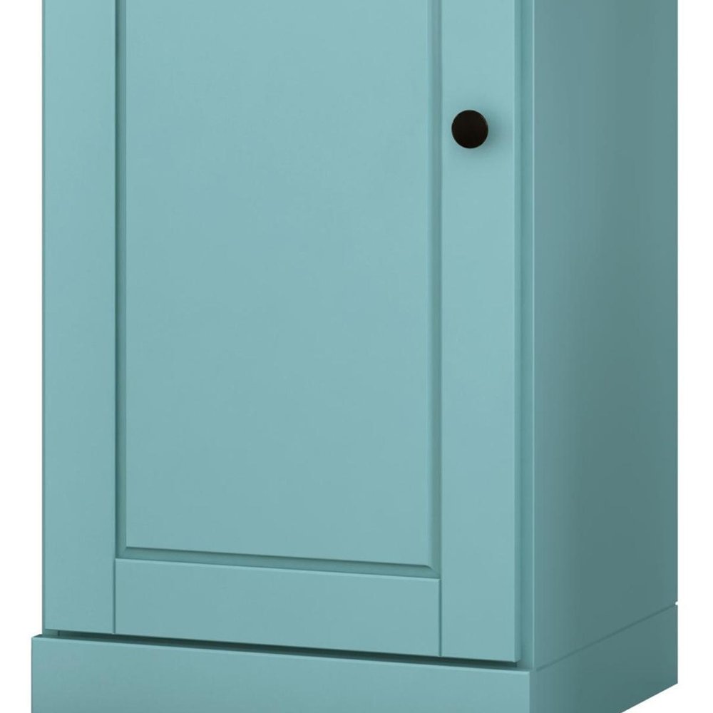 36" Aqua Solid Wood Adjustable Three Tier Library Bookcase with One Door