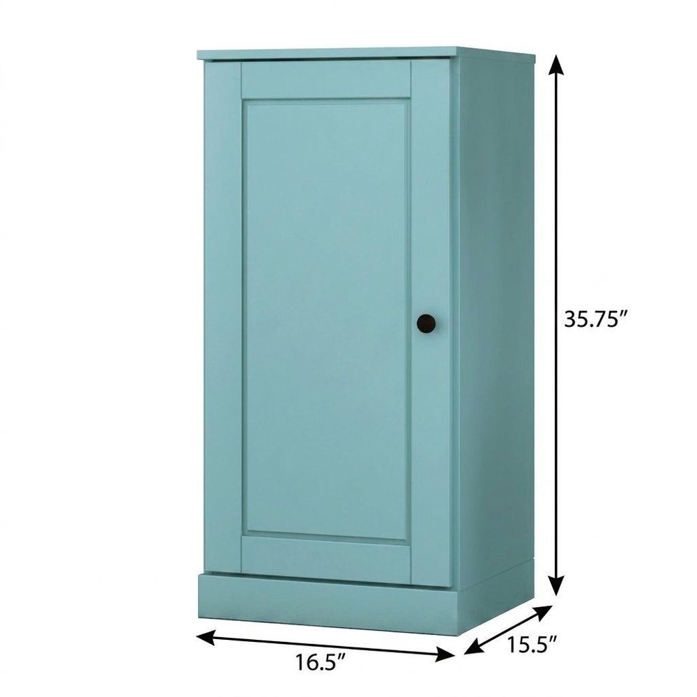 36" Aqua Solid Wood Adjustable Three Tier Library Bookcase with One Door