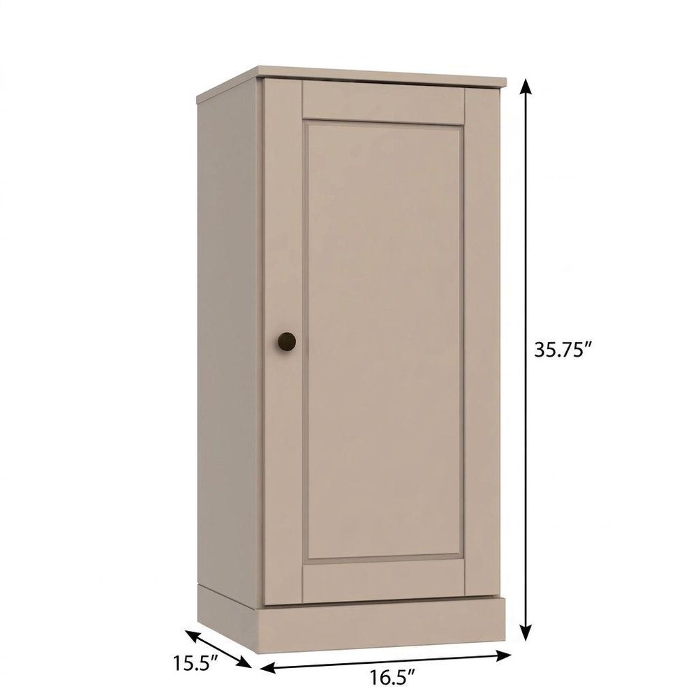 36" Beige Solid Wood Adjustable Three Tier Library Bookcase with One Door