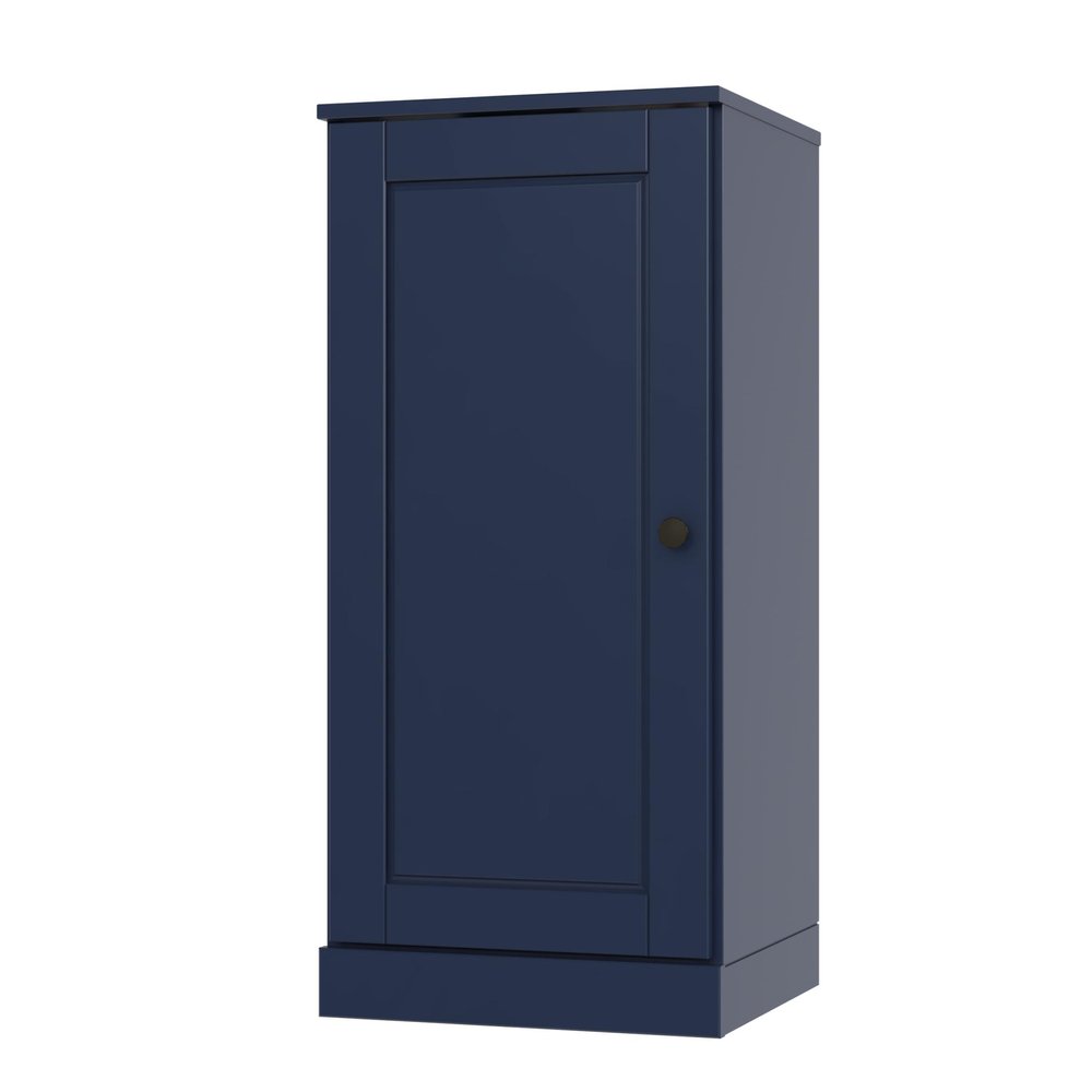 36" Navy Blue Solid Wood Adjustable Three Tier Library Bookcase with One Door