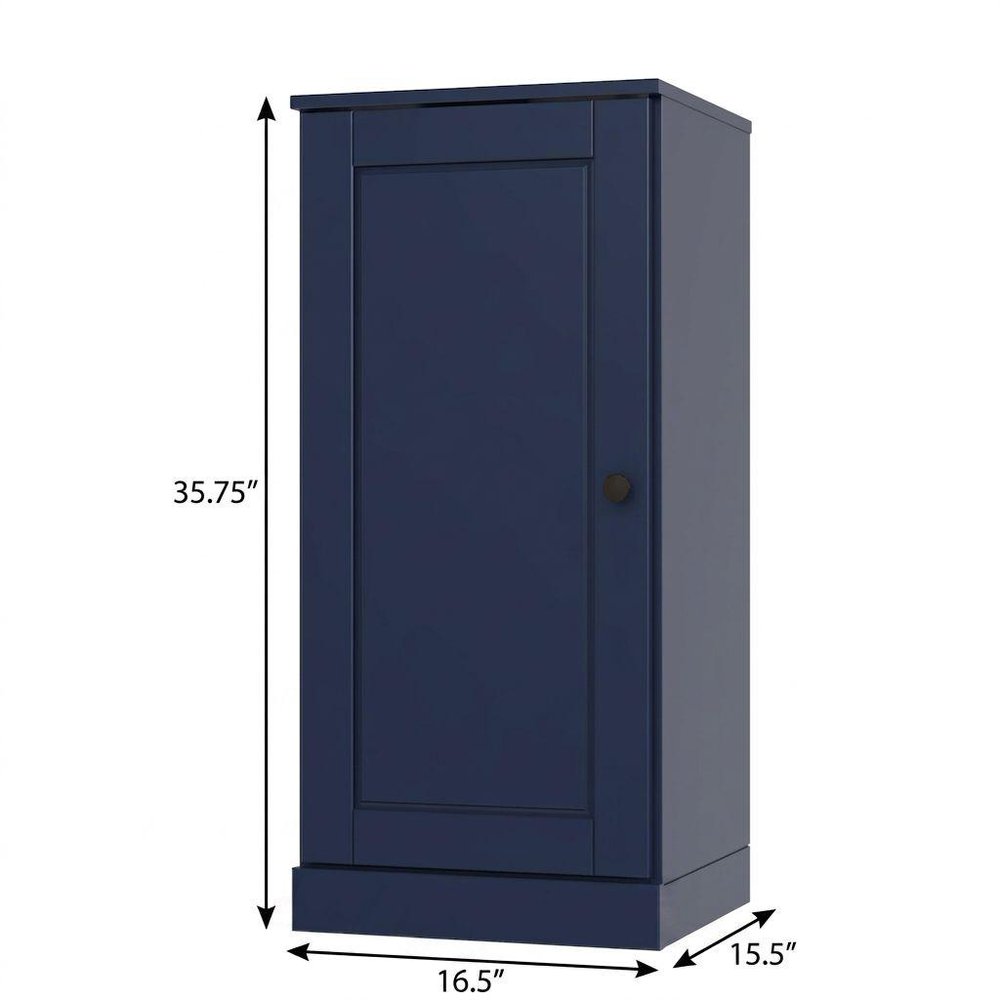 36" Navy Blue Solid Wood Adjustable Three Tier Library Bookcase with One Door