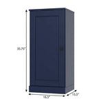 36" Navy Blue Solid Wood Adjustable Three Tier Library Bookcase with One Door