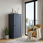 36" French Blue Solid Wood Adjustable Three Tier Library Bookcase with One Door
