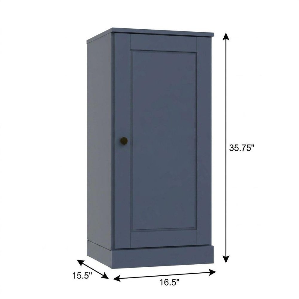 36" French Blue Solid Wood Adjustable Three Tier Library Bookcase with One Door