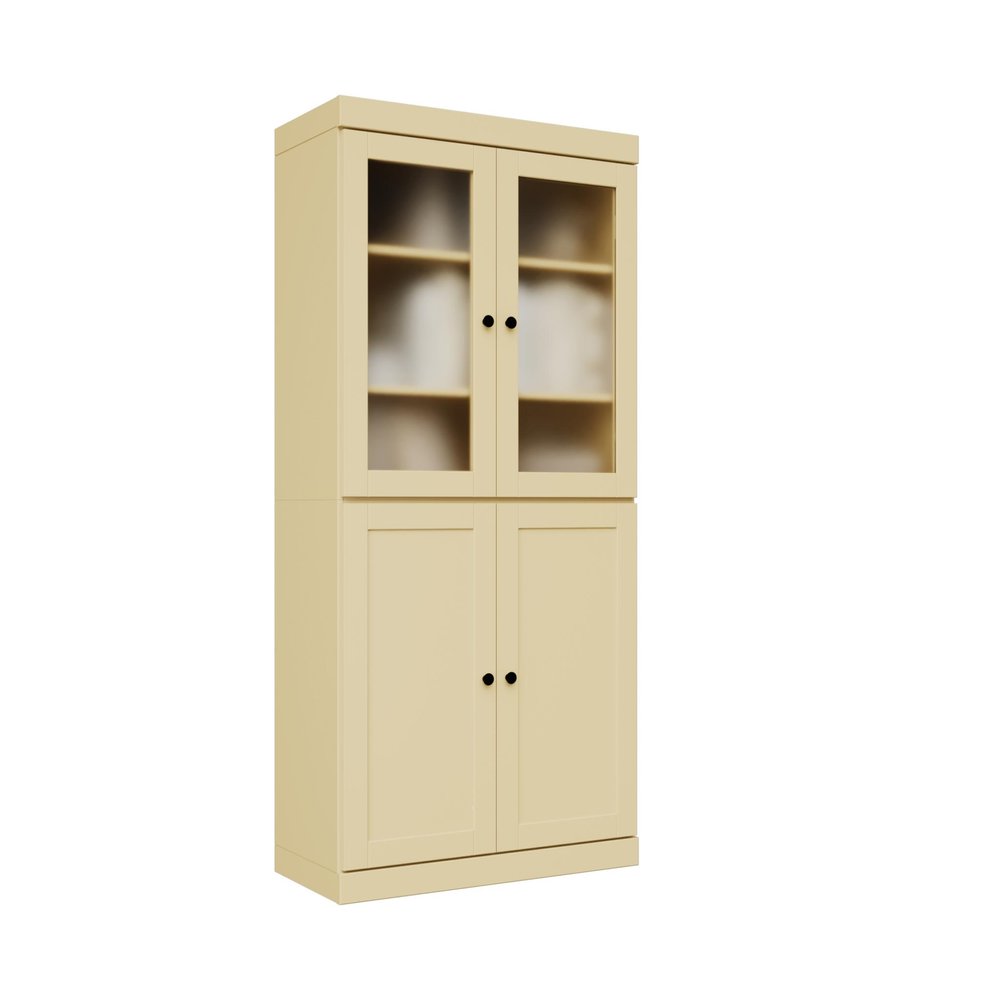 72" Yellow Solid Wood Adjustable Six Tier Library Bookcase with Four Doors