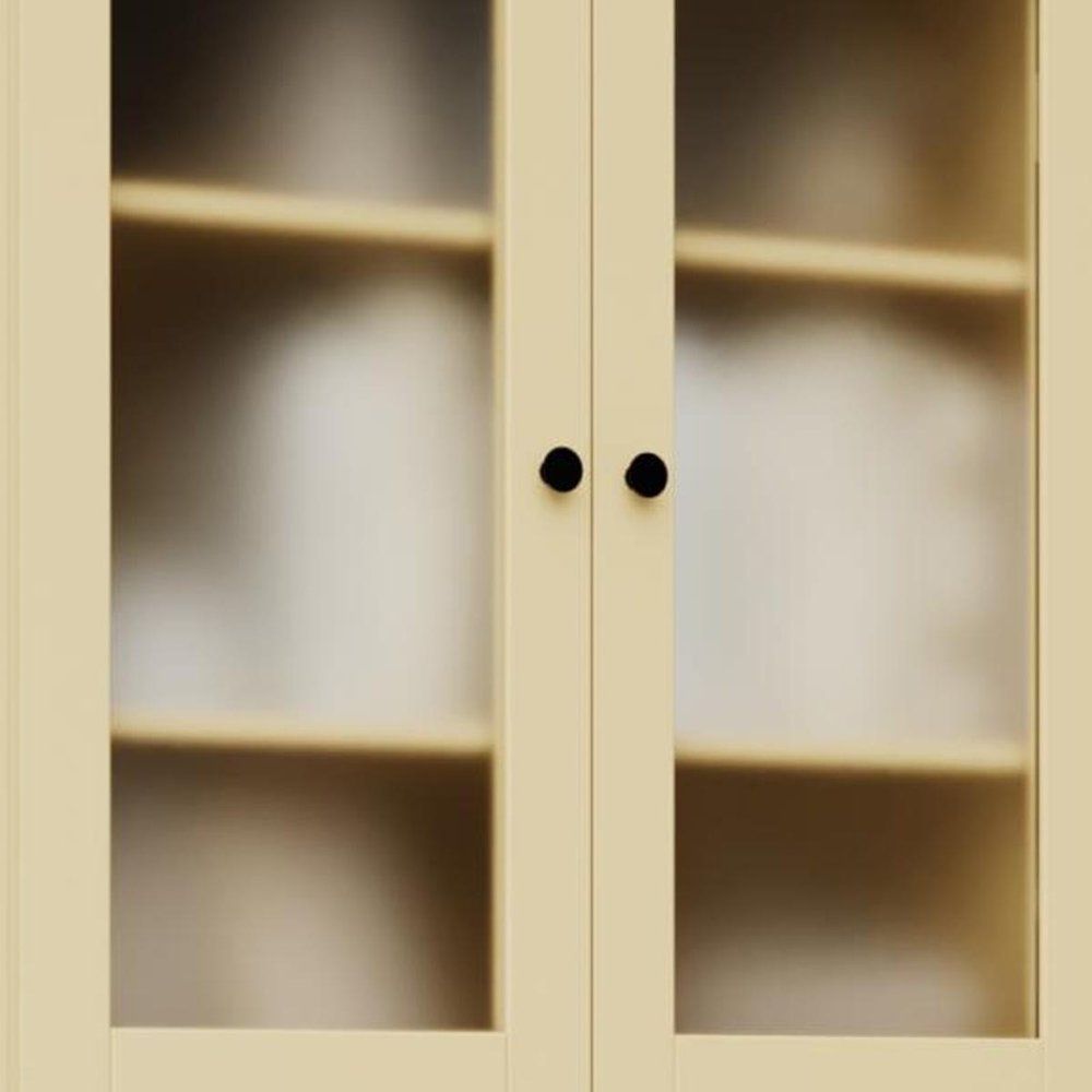 72" Yellow Solid Wood Adjustable Six Tier Library Bookcase with Four Doors
