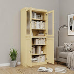 72" Yellow Solid Wood Adjustable Six Tier Library Bookcase with Four Doors