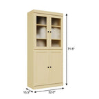 72" Yellow Solid Wood Adjustable Six Tier Library Bookcase with Four Doors