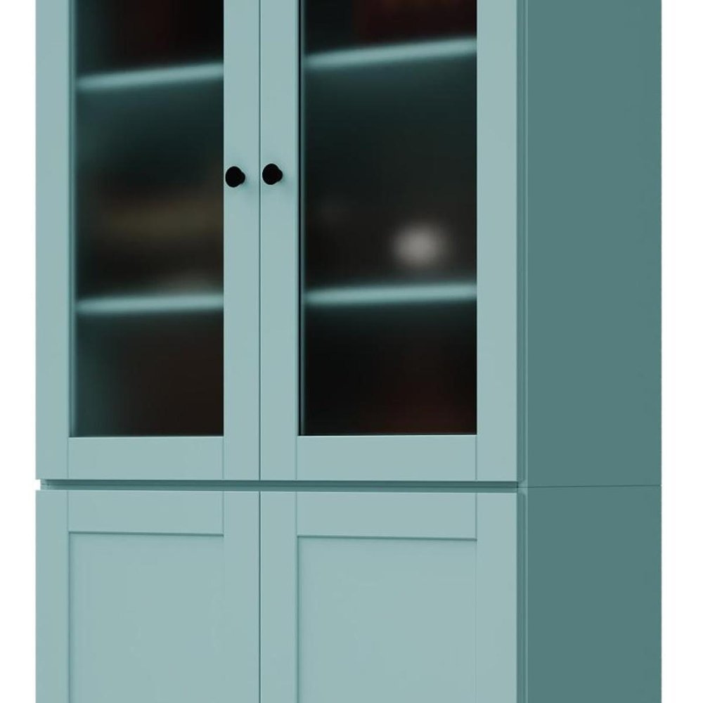 72" Aqua Solid Wood Adjustable Six Tier Library Bookcase with Four Doors