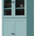 72" Aqua Solid Wood Adjustable Six Tier Library Bookcase with Four Doors