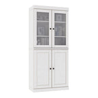 72" White Solid Wood Adjustable Six Tier Library Bookcase with Four Doors