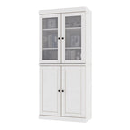 72" White Solid Wood Adjustable Six Tier Library Bookcase with Four Doors