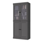 72" Gray Solid Wood Adjustable Six Tier Library Bookcase with Four Doors