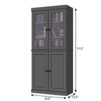 72" Gray Solid Wood Adjustable Six Tier Library Bookcase with Four Doors
