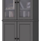 72" Gray Solid Wood Adjustable Six Tier Library Bookcase with Four Doors