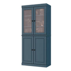 72" Teal Blue Solid Wood Adjustable Six Tier Library Bookcase with Four Doors