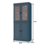 72" Teal Blue Solid Wood Adjustable Six Tier Library Bookcase with Four Doors