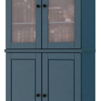 72" Teal Blue Solid Wood Adjustable Six Tier Library Bookcase with Four Doors