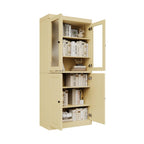 72" Yellow Solid Wood Adjustable Six Tier Library Bookcase with Four Doors