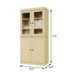72" Yellow Solid Wood Adjustable Six Tier Library Bookcase with Four Doors