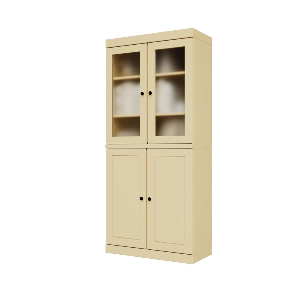 72" Yellow Solid Wood Adjustable Six Tier Library Bookcase with Four Doors