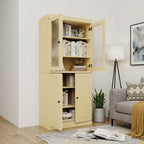 72" Yellow Solid Wood Adjustable Six Tier Library Bookcase with Four Doors