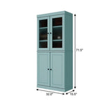 72" Aqua Solid Wood Adjustable Six Tier Library Bookcase with Four Doors