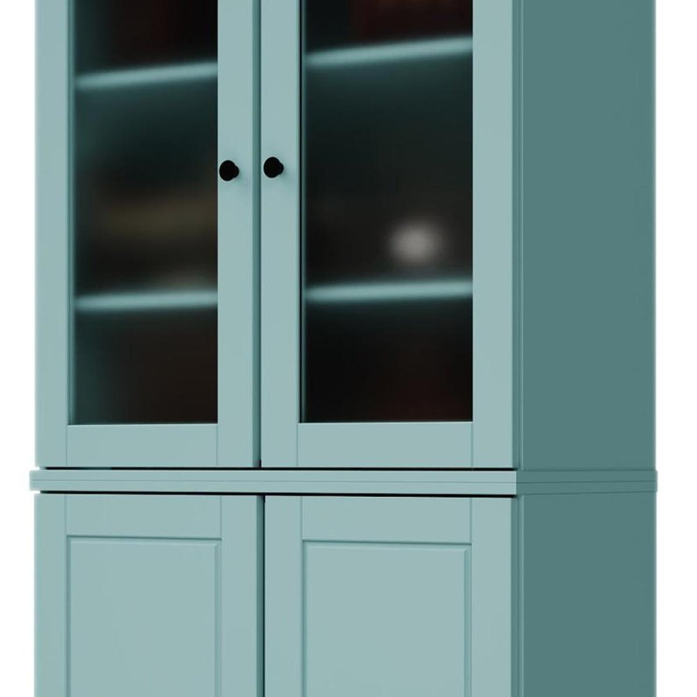 72" Aqua Solid Wood Adjustable Six Tier Library Bookcase with Four Doors