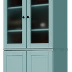 72" Aqua Solid Wood Adjustable Six Tier Library Bookcase with Four Doors