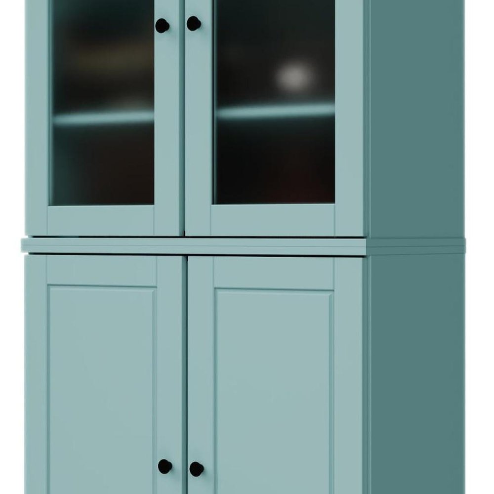 72" Aqua Solid Wood Adjustable Six Tier Library Bookcase with Four Doors