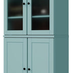 72" Aqua Solid Wood Adjustable Six Tier Library Bookcase with Four Doors