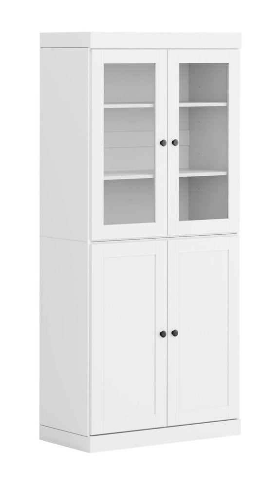 72" White Solid Wood Adjustable Six Tier Library Bookcase with Four Doors