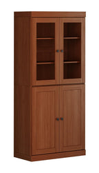72" Coffee Solid Wood Adjustable Six Tier Library Bookcase with Four Doors