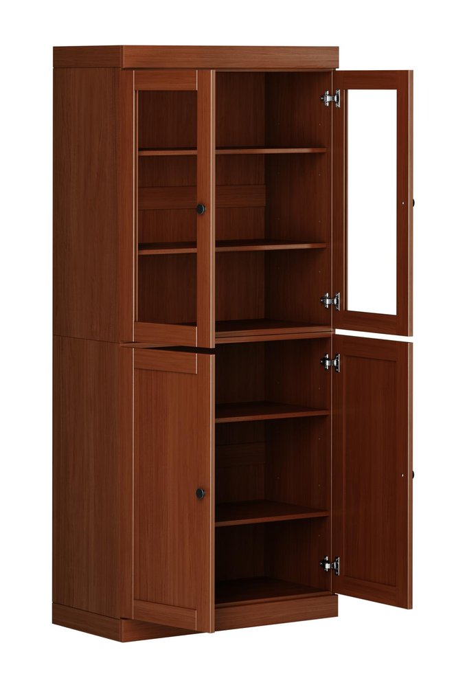 72" Coffee Solid Wood Adjustable Six Tier Library Bookcase with Four Doors