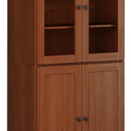 72" Coffee Solid Wood Adjustable Six Tier Library Bookcase with Four Doors