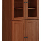 72" Coffee Solid Wood Adjustable Six Tier Library Bookcase with Four Doors