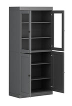72" Gray Solid Wood Adjustable Six Tier Library Bookcase with Four Doors
