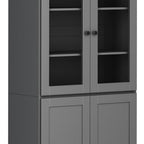 72" Gray Solid Wood Adjustable Six Tier Library Bookcase with Four Doors