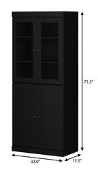 72" Black Solid Wood Adjustable Six Tier Library Bookcase with Four Doors